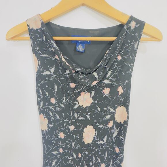 Vintage Silk Floral Print Maxi Dress Bias Cowl Neck Charter Club Sheer Lined 4P - Picture 4 of 11